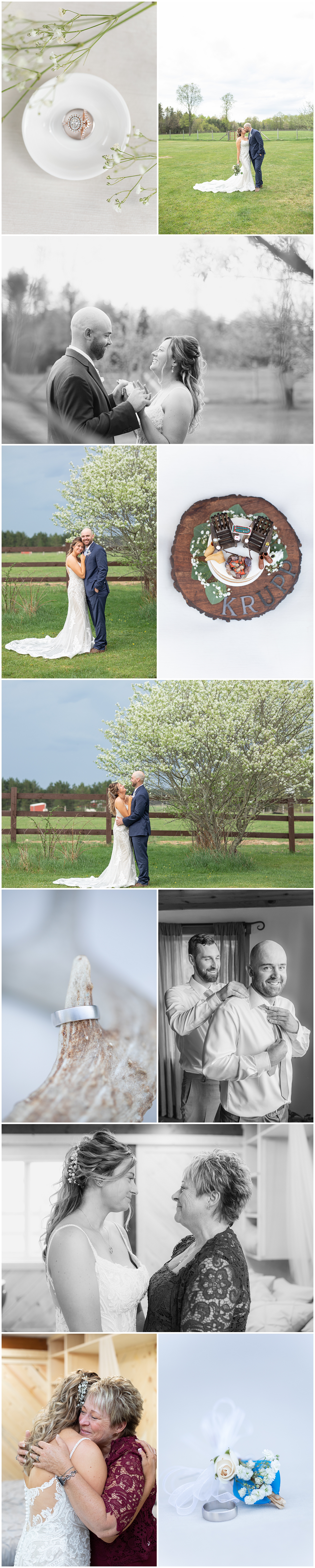 Collage of Midwestern Wedding Portraits, Rustic Wedding Details, First Look and more 