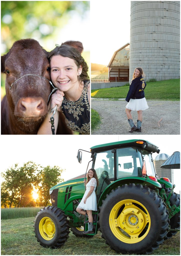 Senior Pictures with cow and tractor 