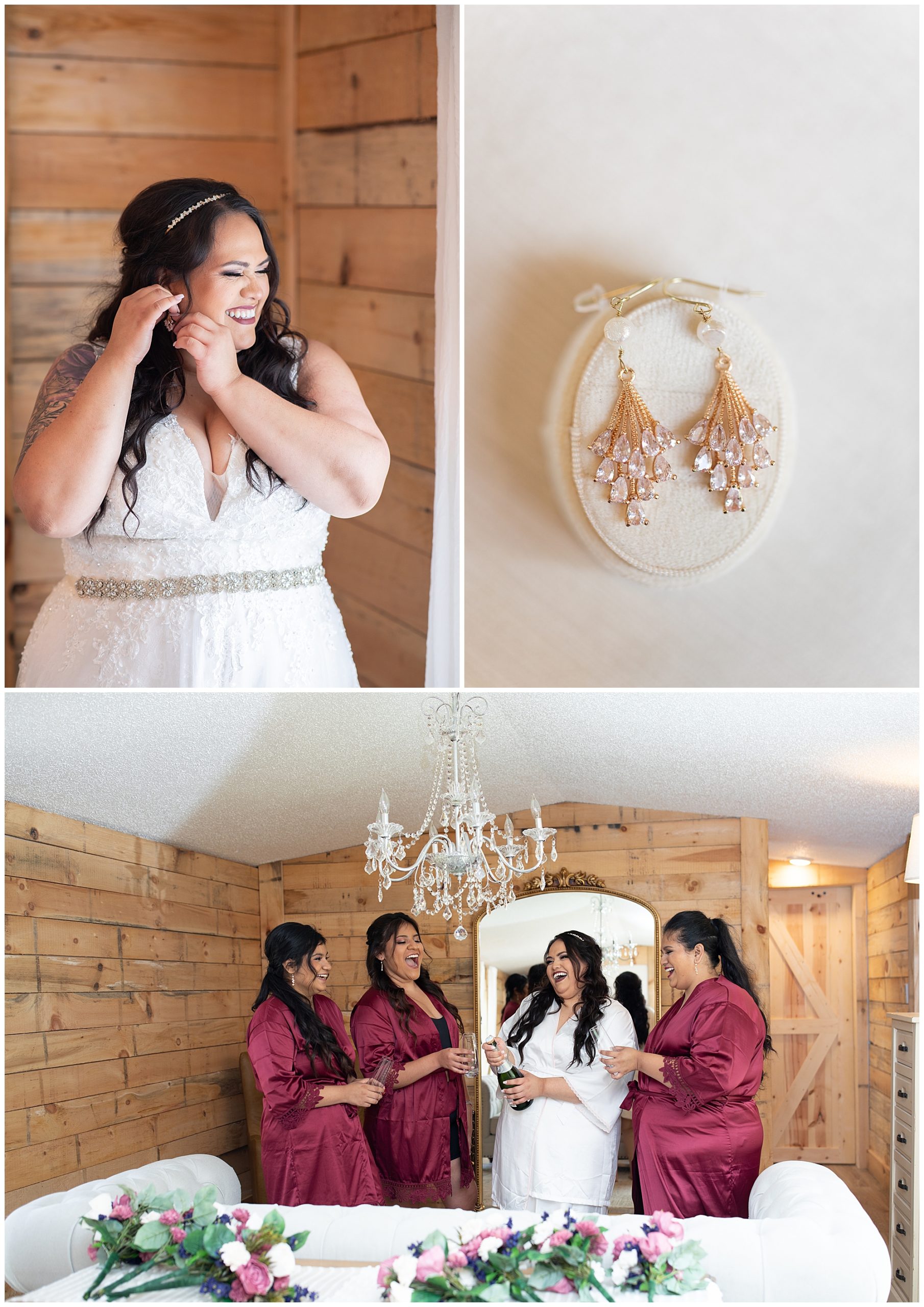 Brides getting ready for their wedding day at The Barn at Vertical Timbers