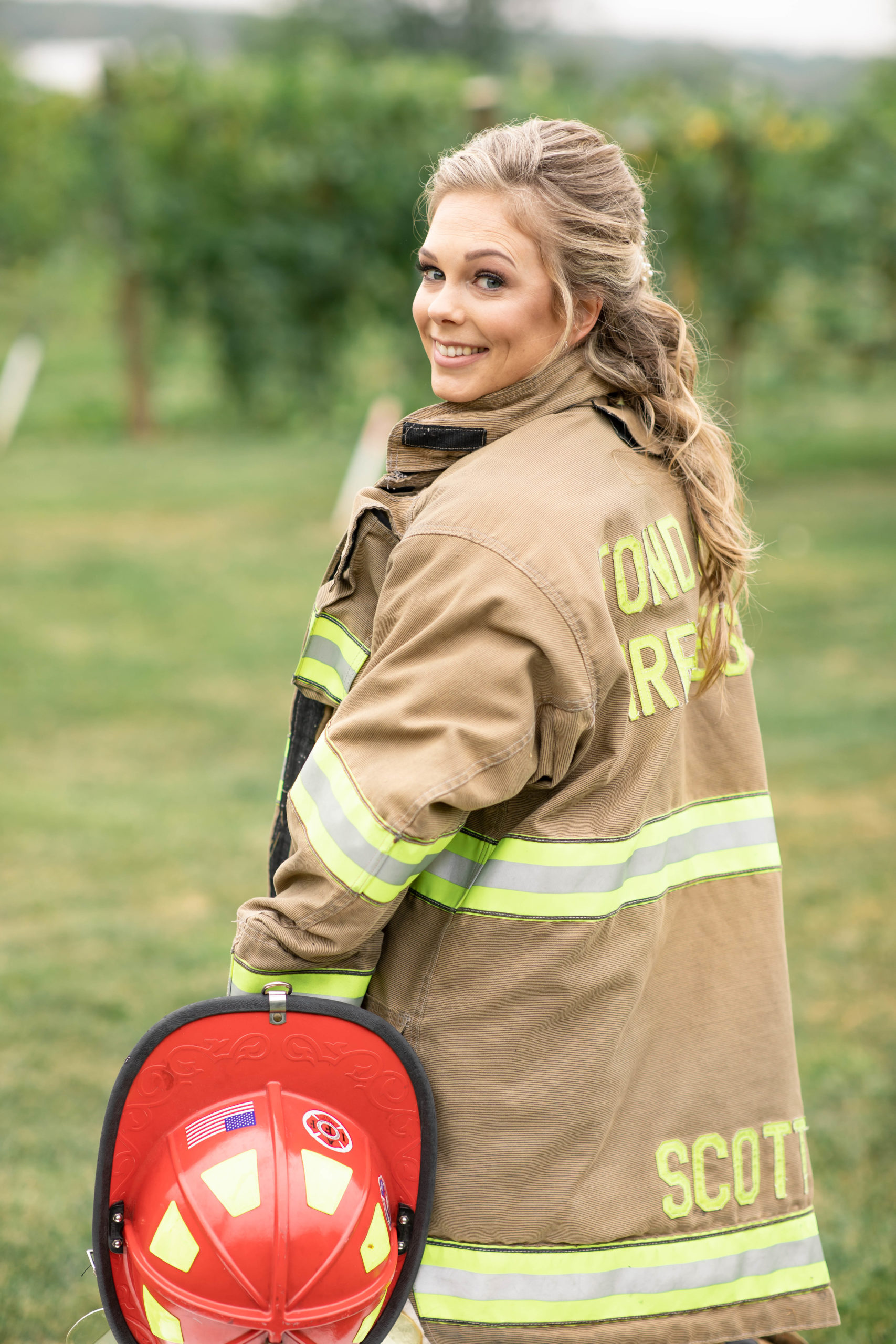 bride in firefighter gear 