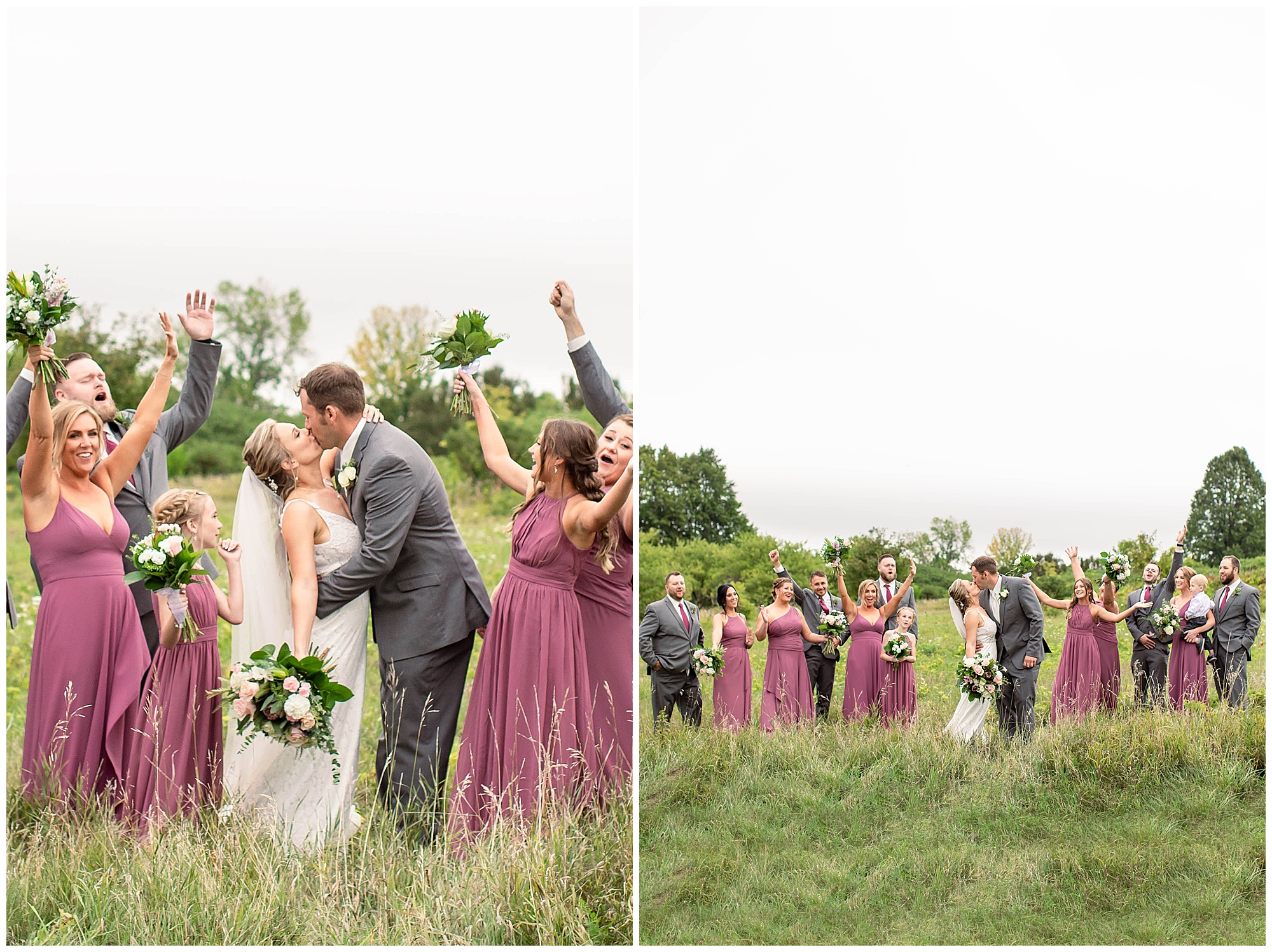 wedding party pictures in field