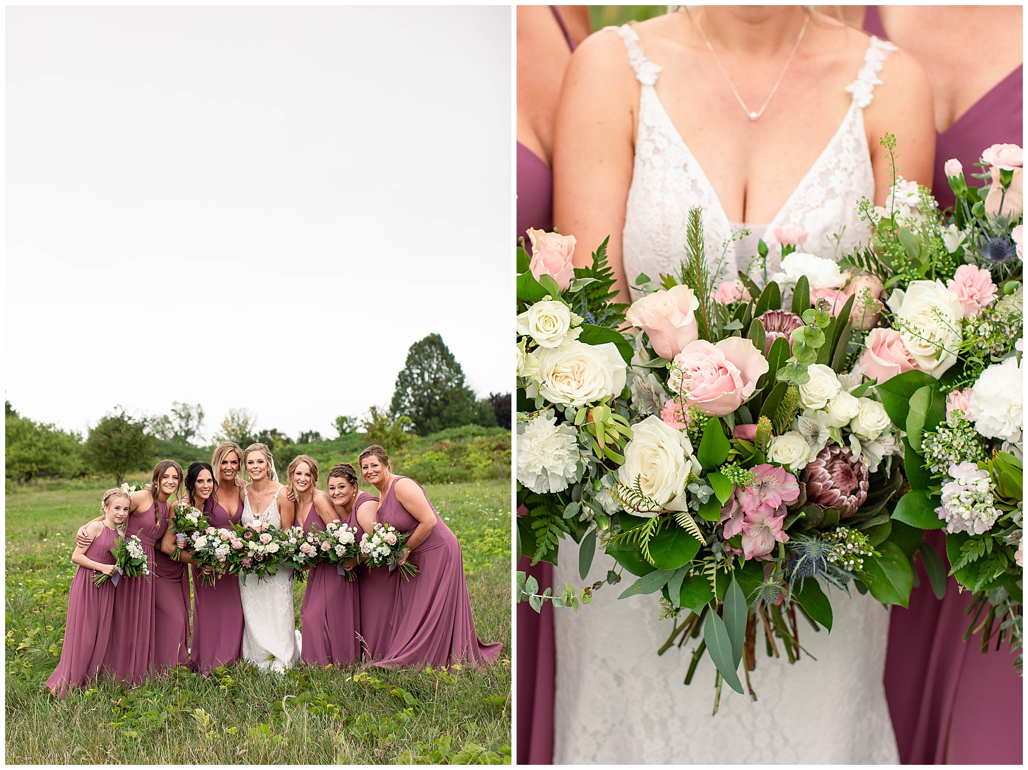 bridesmaid image and close up bridal bouquet