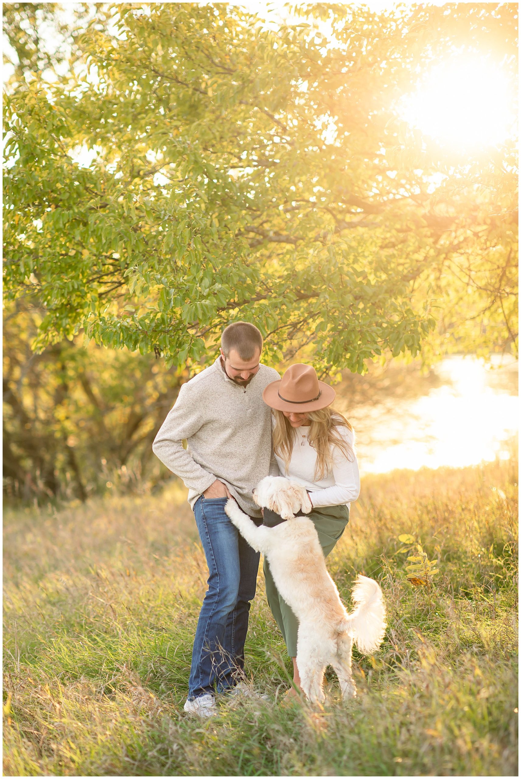 Fall engagement session with dog 