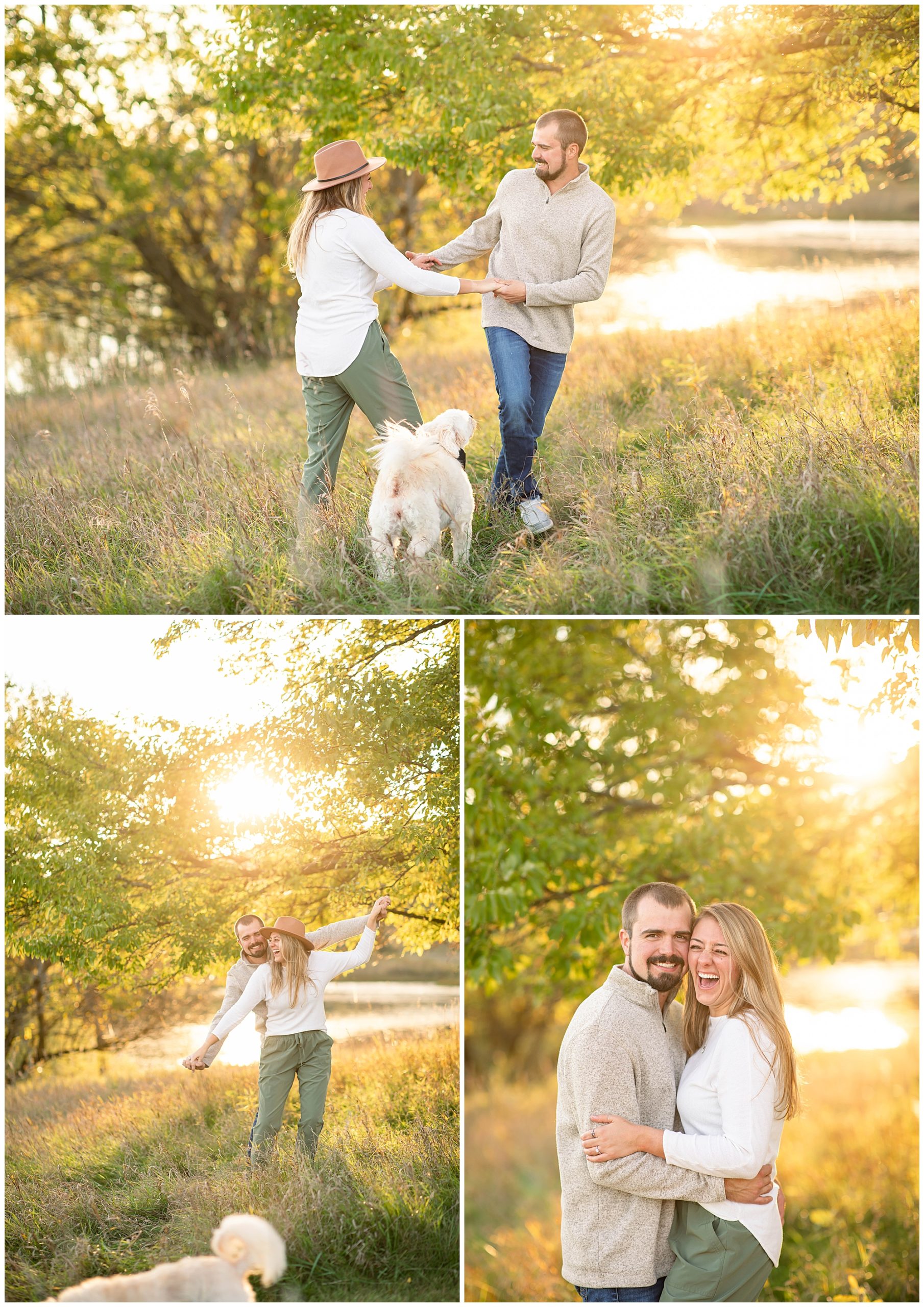 Fall Engagement Photos, cream, green, neutral outfits 