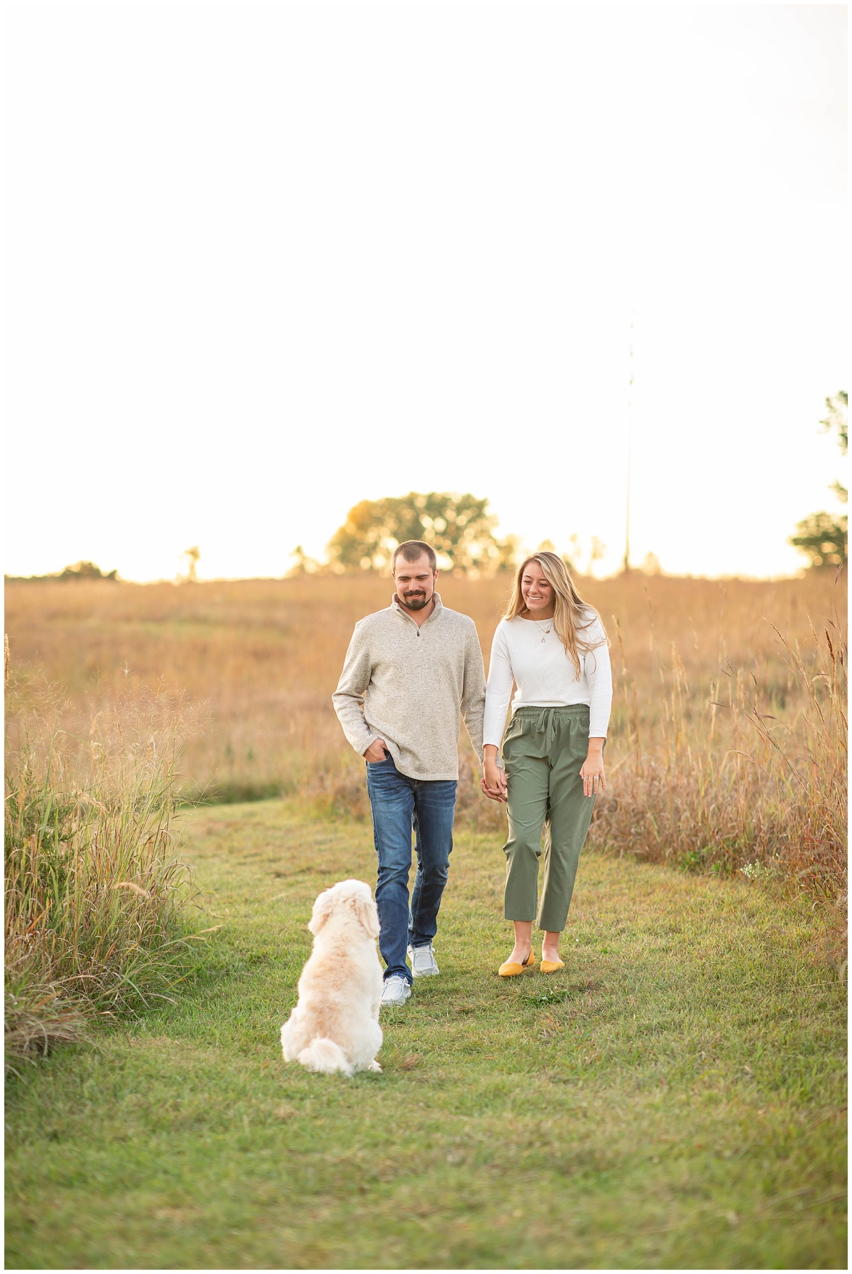 fall engagement photos near Madison WI with dog 