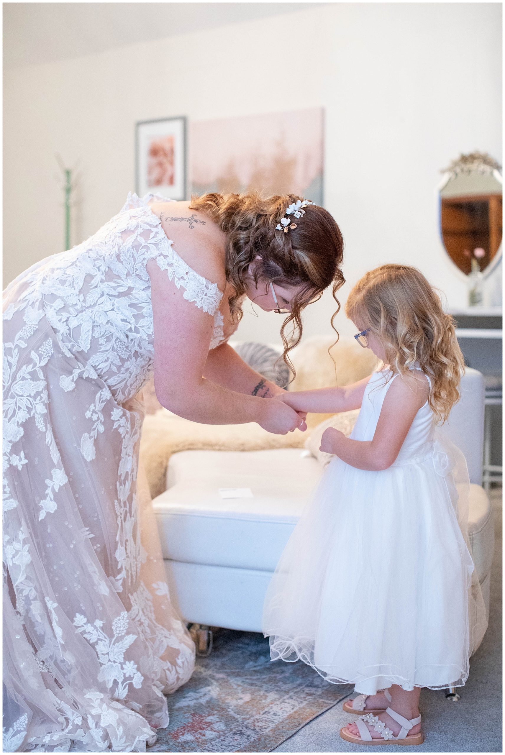 Bridal Getting Ready Photo with Flower Girl 