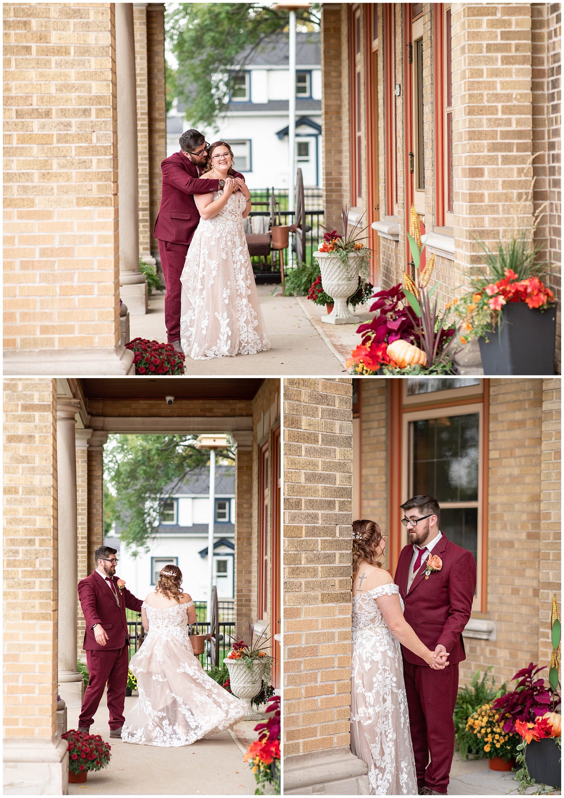 Story Hill FireHouse Fall Wedding, Red suit, couples portraits 