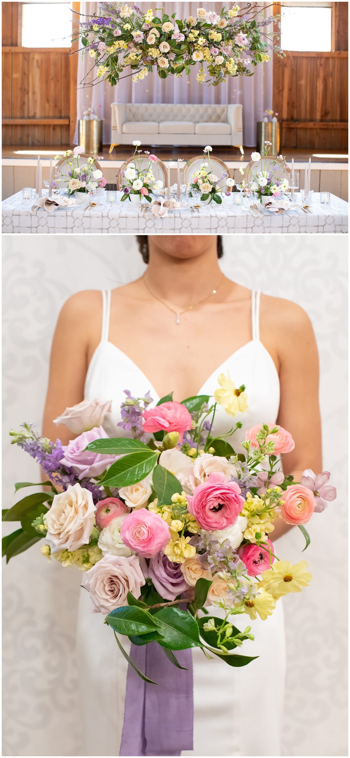 floral details from spring wedding editorial at Harvest Moon Pond featuring Sunborn Gardens