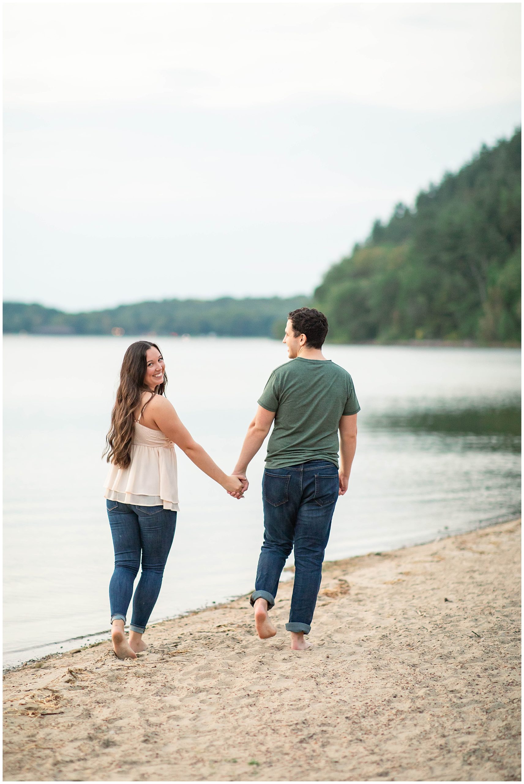 Devil's Lake Engagement Session on Beach with Bluffs