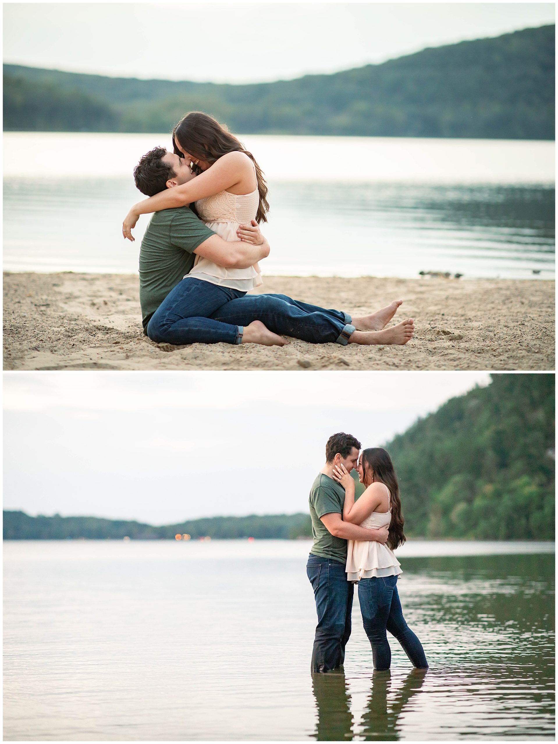 Devil's Lake Engagement Session on Beach with Bluffs