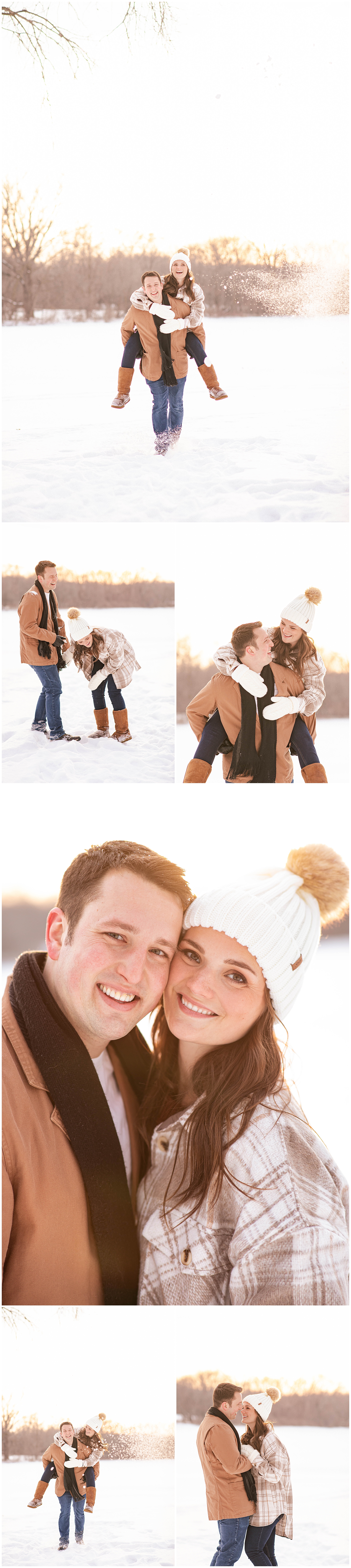 Winter Couple Pictures in snow at Burke Park in Sun Prairie, WI