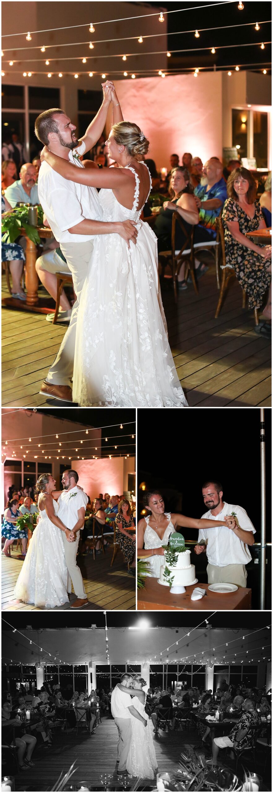 First dances, at outdoor rooftop reception in the Caribbean 