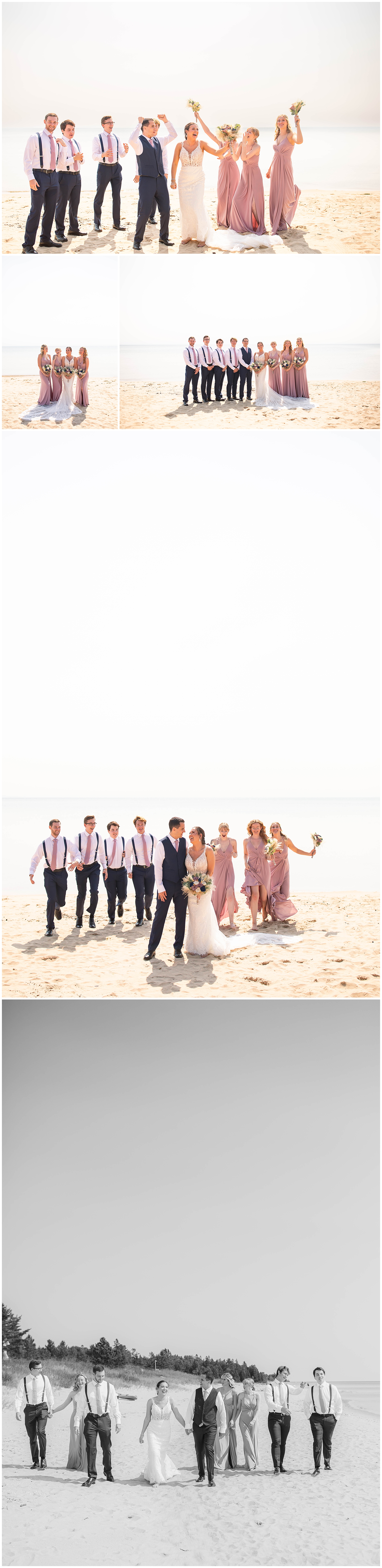 bridal party candids during beach wedding 