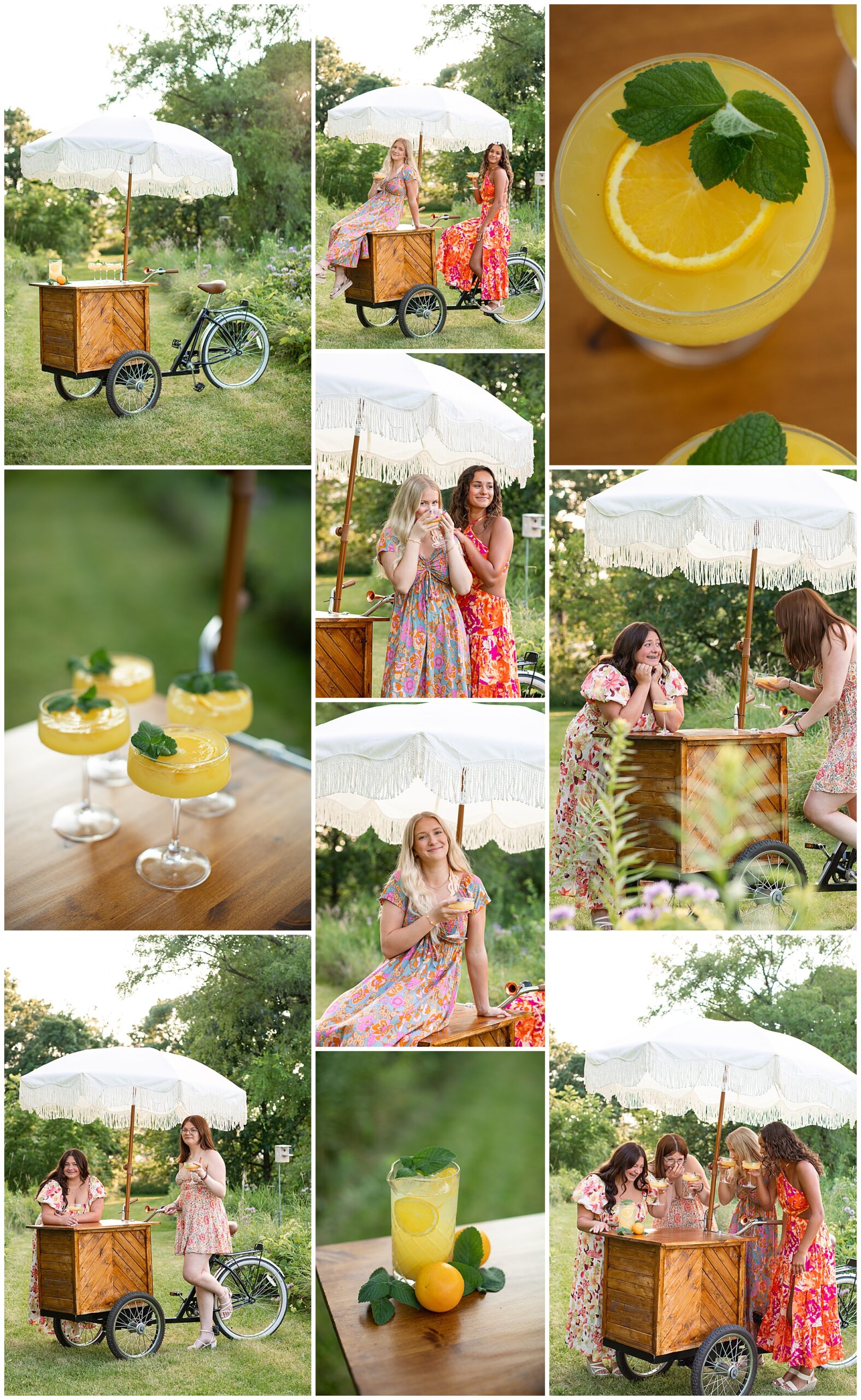 Kuffel Photography senior spokesmodels gather in DeForest with The Mane Tap for a colorful photoshoot featuring mocktails and florals!