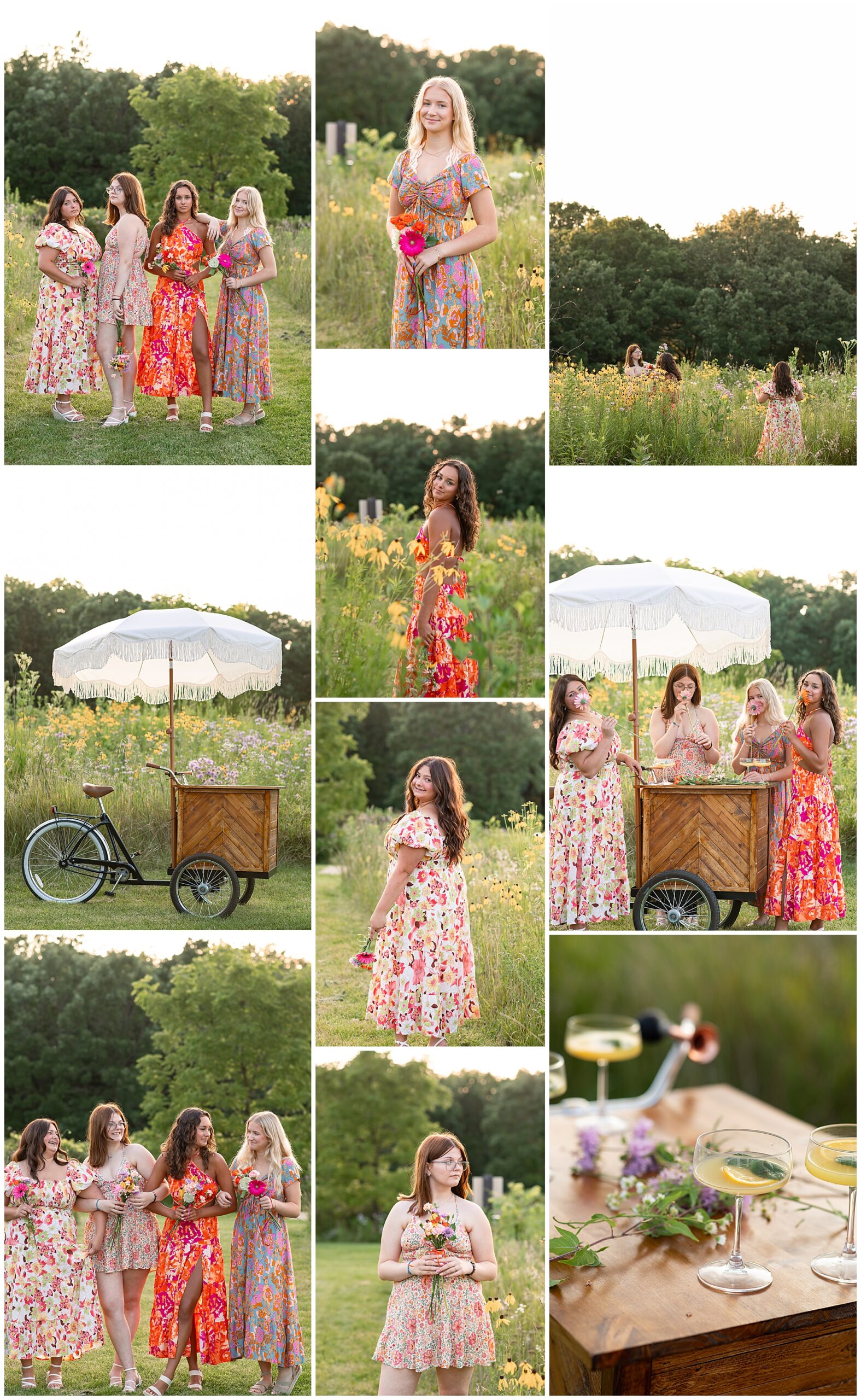 Florals from Green Stem Floral as girls build their own bouquets during group senior session with Kuffel Photography 