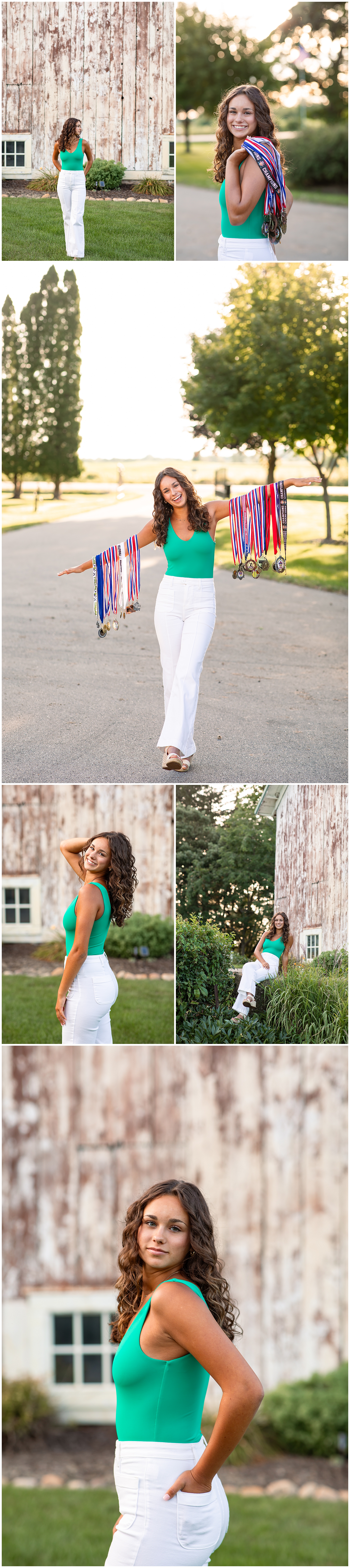 senior session showcasing athletic medals 